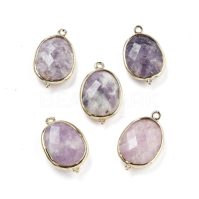 Natural Lepidolite Faceted Oval Connector Charms G-H323-02G-14-1