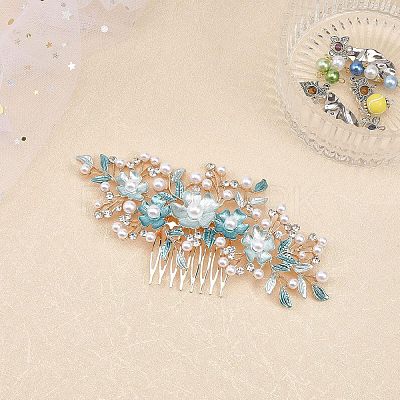 Bridal Flower Pearl Rhinestone Alloy Hair Combs MRMJ-WH0077-061LG-1