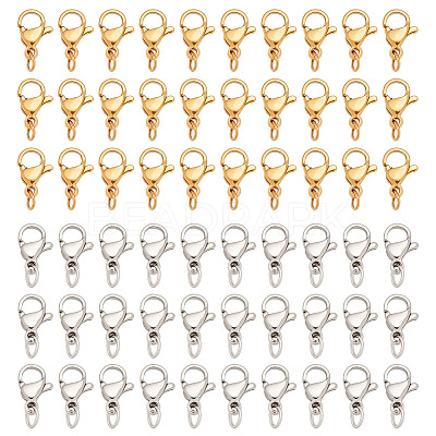 60Pcs 2 Colors 304 Stainless Steel Lobster Claw Clasps STAS-ME0002-18-1