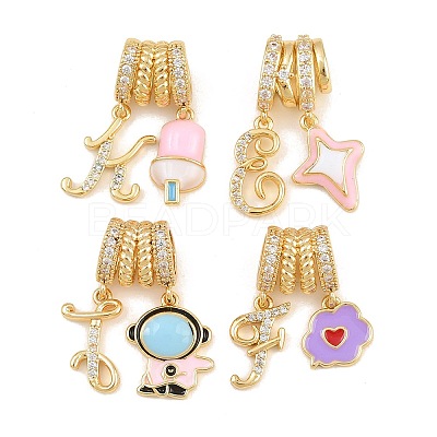 Brass Enamel & Clear Cubic Zirconia European Dangle Charms KK-CBA415D-12G-1