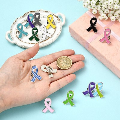 60Pcs 15 Colors Breast Cancer Awareness  Ribbon Enamel Pin JEWB-CJC0001-33-1