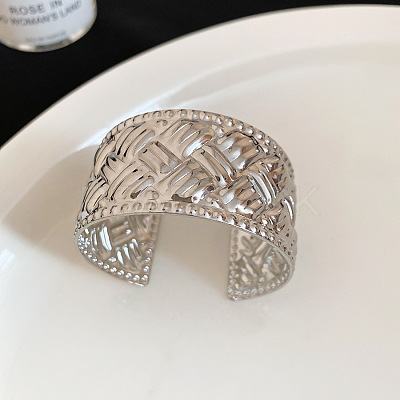 Iron Textured Woven Wide Open Cuff Bangles for Women WG3AE9E-04-1