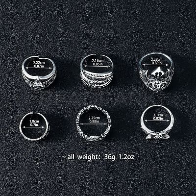 6Pcs 201 Stainless Steel Finger Rings for Men FS-WG288A9-01-1