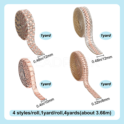 4 Rolls 4 Styes Glass Self Adhesive Hotfix Rhinestone Ribbon Trimming DIY-DR0001-95B-1