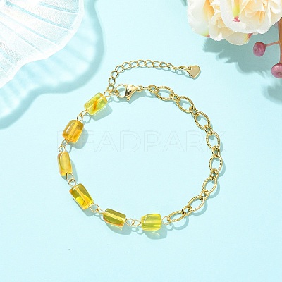 Natural Amber Rectangle Beads Link Bracelets BJEW-JB13668-1