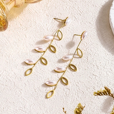 Fringed Plastic Pearl Leaf Stud Earrings for Elegant Ladies Party Jewelry NT4141-1