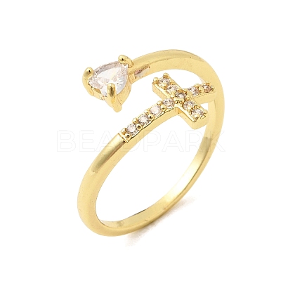 Adjustable Brass Micro Pave Cubic Zirconia Cuff Open Rings CU-CBABA66-05G-1