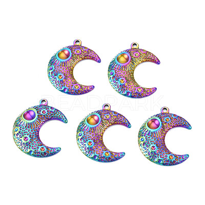 Rack Plating Rainbow Color 201 Stainless Steel Pendant Cabochon Settings STAS-T063-192M-1
