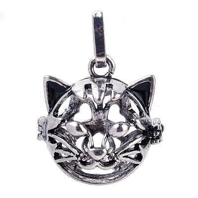 Rack Plating Brass Cage Hollow Kitten Pendants KK-S751-003AS-1