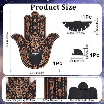 Hamsa Hand Wooden Crystal Sphere Display Stands AJEW-WH0258-822A-1
