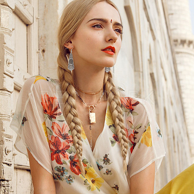 4 Sets 4 Style Tibetan Style Alloy Geometric Dangle Earrings for Women EJEW-AN0003-86-1