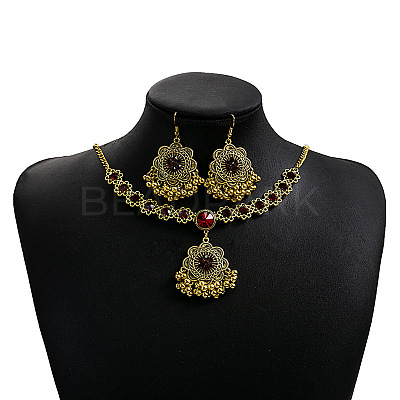 Bohemian Style Flower Alloy Rhinestone Dangle Earrings & Pendant Necklaces Sets WG86A2C-02-1