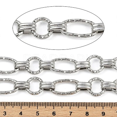 304 Stainless Steel Textured Oval with Flat Round Link Chains CHS-C017-01P-1