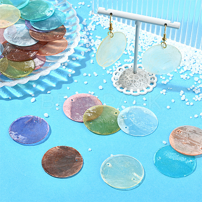 48Pcs 8 Colors Natural Capiz Shell Connector Charms BSHE-SC0001-31-1