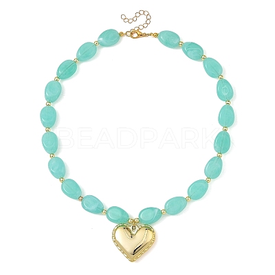Acrylic Heart Pendant Oval Imitation Gemstone Beaded Necklaces for Women NJEW-JN06479-01-1