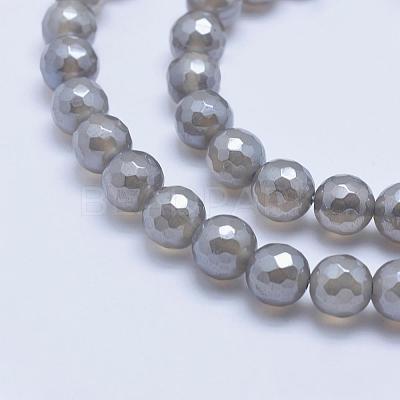 Electroplated Natural Grey Agate Beads Strands G-G724-6mm-1
