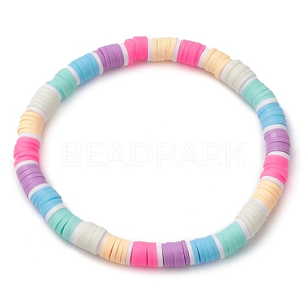 Rainbow Color Disc Handmade Polymer Clay Beaded Stretch Bracelets for Women BJEW-JB10351-02-1