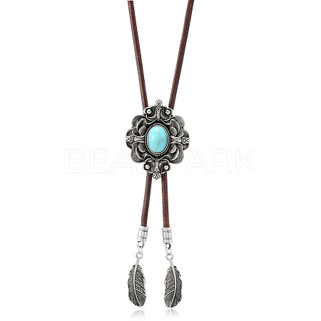 Alloy with Synthetic Turquoise Pendant Waxed Cord Bolo Tie Lariat Necklaces FS-WGCCEF8-02-1