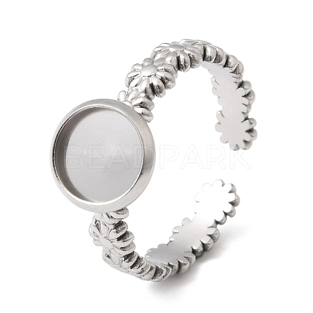 Flower 304 Stainless Steel Cuff Ring Components STAS-P454-05A-P-1