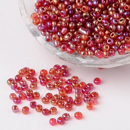 Transparent Colours Rainbow Round Glass Seed Beads X-SEED-A007-3mm-165B-1