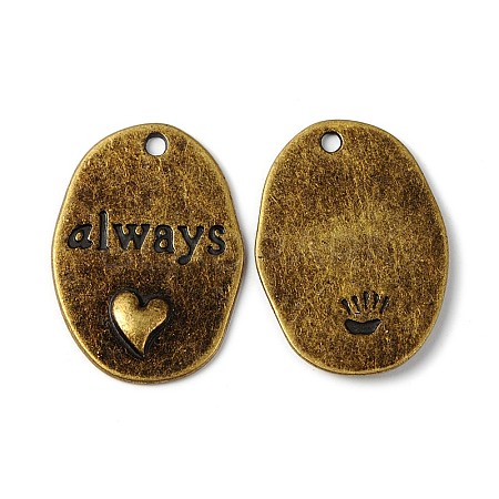 Boyfriends Valentines Day Gifts Making Tibetan Style Alloy Flat Oval Carved Message Word Always Love Pendants TIBEP-S047-AB-FF-1