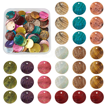 100Pcs 10 Colors Spray Paint Natural Akoya Shell Pendants SHEL-CD0001-01-1