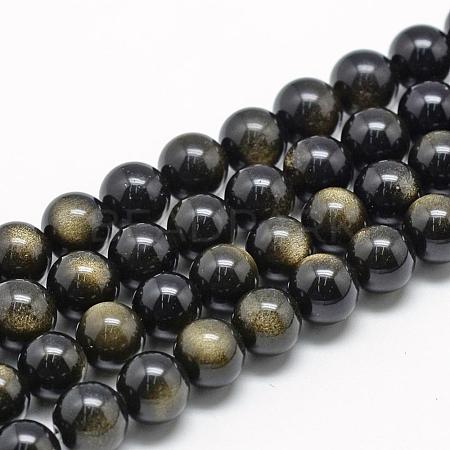 Natural Golden Sheen Obsidian Beads Strands G-R446-16mm-23-1
