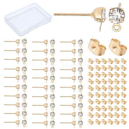 CREATCABIN 60Pcs Brass Cubic Zirconia Stud Earring Findings KK-CN0001-43-1