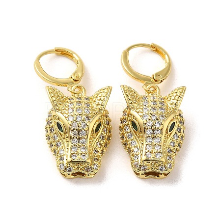 Leopard Head Brass Dangle Leverback Earrings EJEW-Q797-05A-G-1