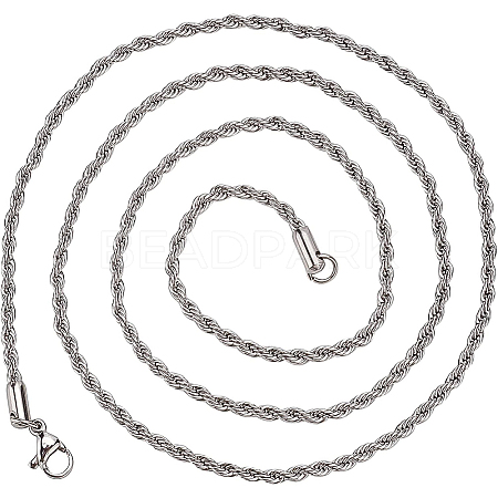 BENECREAT 10Pcs 304 Stainless Steel Rope Chain Necklaces for Men Women NJEW-BC0001-07-1