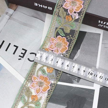 15 Yards Polyester Embroidery Flower Ribbon PW-WG53261-01-1
