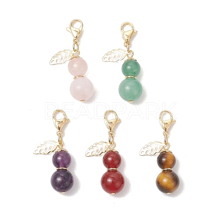 Gourd Natural Carnelian & Rose Quartz & Green Aventurine & Tiger Eye & Amethyst Pendant Decorations HJEW-TA00456-1