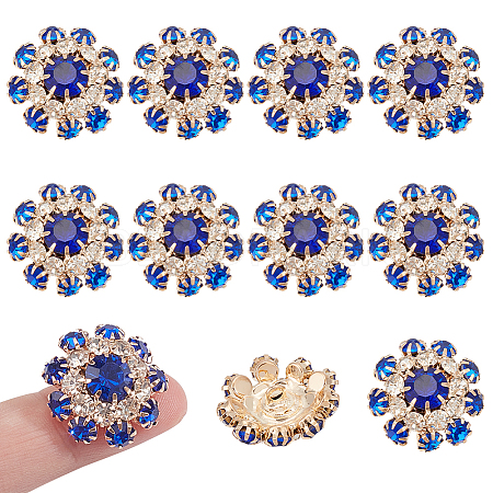 10Pcs 1-Hole Brass Rhinestone Buttons BUTT-NB0001-94D-1