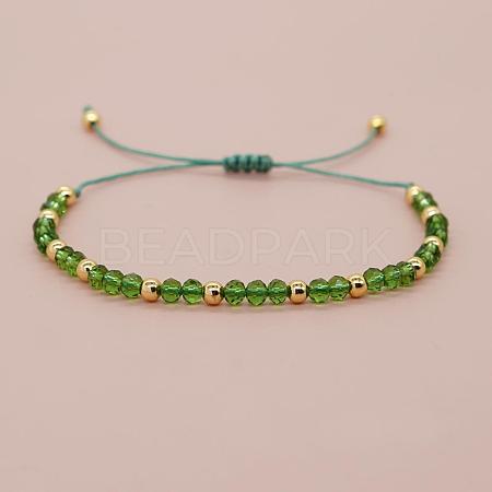 Glass & Brass Round Beads Braided Bead Bracelets RD6595-5-1