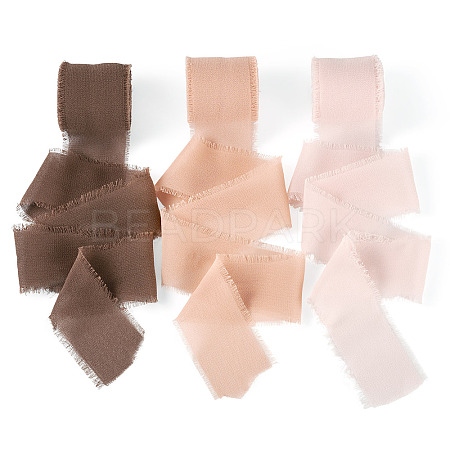 3 Rolls Polyester Raw Edges Ribbons SRIB-TAC0002-26E-1
