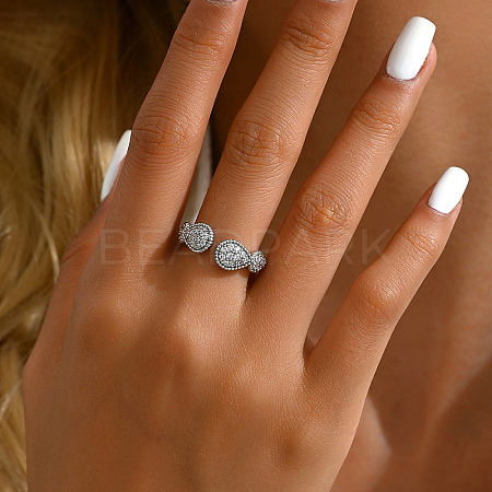 Fashionable Brass Clear Cubic Zirconia Teardrop Open Cuff Ring for Women QR4639-2-1