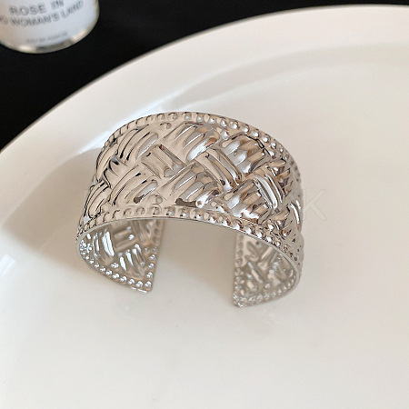 Iron Textured Woven Wide Open Cuff Bangles for Women WG3AE9E-04-1