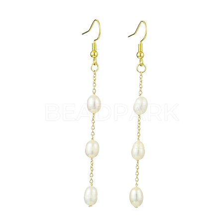 Natural Cultured Freshwater Pearl Beads & Brass Dangle Earrings for Women EJEW-TA00554-1