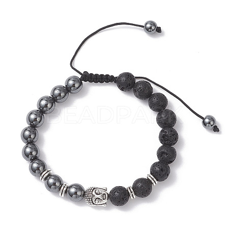 Non-Magnetic Synthetic Hematite & Natural Lava Rock Beads Braided Bead Bracelets BJEW-JB12611-01-1