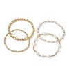 4Pcs 4 Style Natural Pearl & Brass Beaded Stretch Bracelets Set for Women BJEW-JB09662-01-1