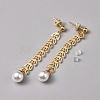 Brass Spool Leaf Chains Dangle Stud Earrings EJEW-JE03780-3