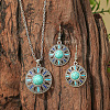 Bohemian Ethnic Style Zinc Alloy & Synthetic Turquoise Pendant Necklaces & Dangle Earrings Sets WG7E01E-03-1