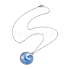 Steel Blue Glass Flat Round & Alloy Pendant Necklace NJEW-JN04453-03-2