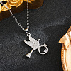 Brass Pave Clear Cubic Zirconia Bird with Diamond Ring Pendant 201 Stainless Steel Cable Chain Necklaces for Women WGE4717-02-1