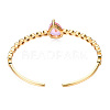 Glass Teardrop Open Cuff Bangle with Clear Cubic Zirconia for Women BJEW-N012-013D-3