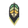 2Pcs 2 Colors Handmade Glass Seed Beaded Leaf Shape Big Pendants PALLOY-MZ00931-2