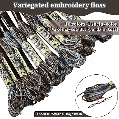 10 Skeins 6-Ply Polyester Embroidery Floss OCOR-CY0002-99E-1