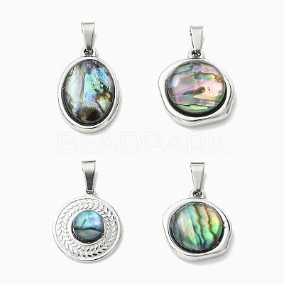 Natural Paua Shell & Acrylic  Pendants PALLOY-JF05942-02-1