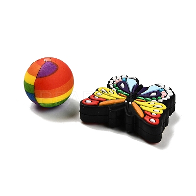 25Pcs Butterfly & Round Silicone Focal Beads SIL-L005-02F-1
