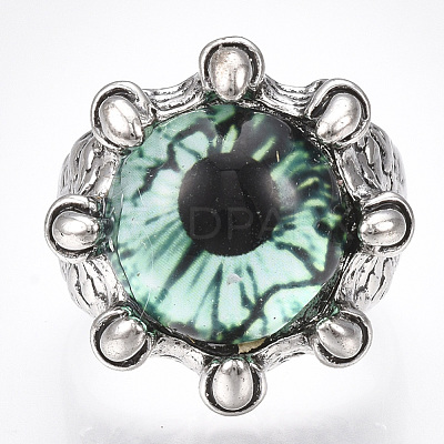 Adjustable Alloy Glass Finger Rings RJEW-T006-03C-1